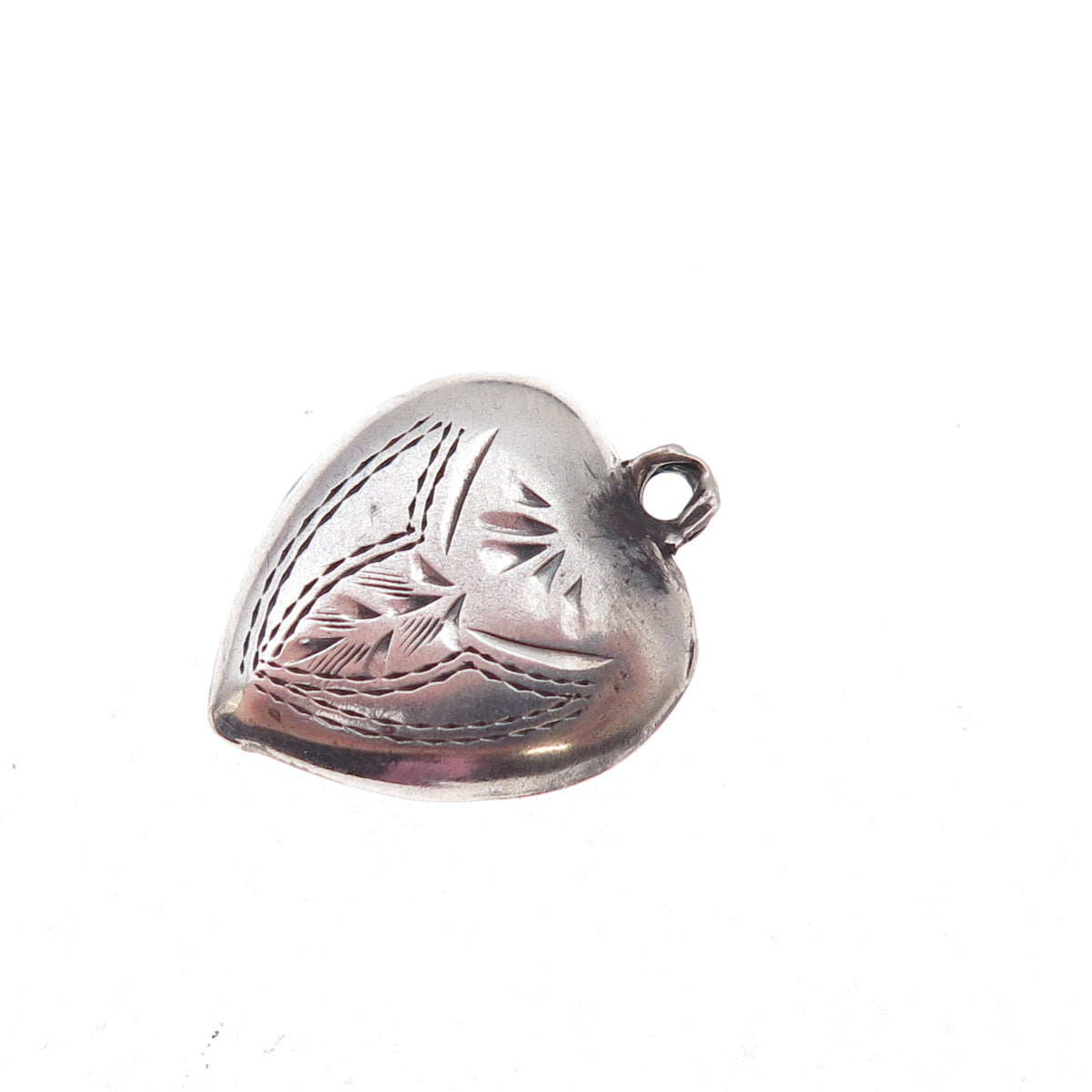 925 Sterling Silver Antique Art Deco Etched Heart Chatelaine Charm Pendant