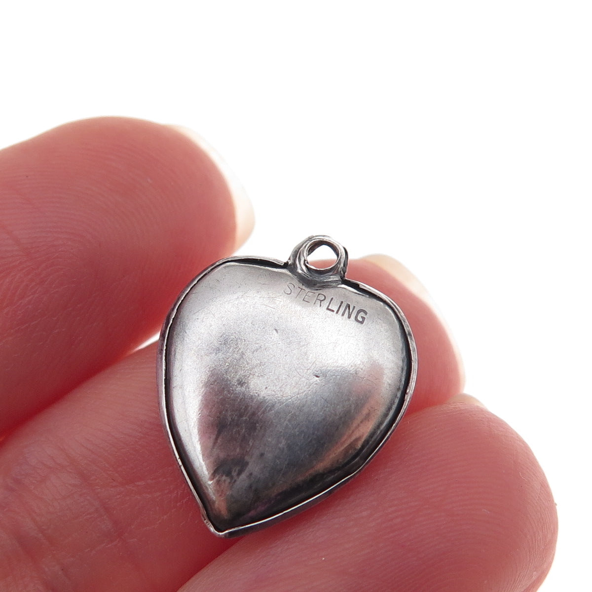 925 Sterling Silver Antique Art Deco Etched Heart Chatelaine Charm Pendant
