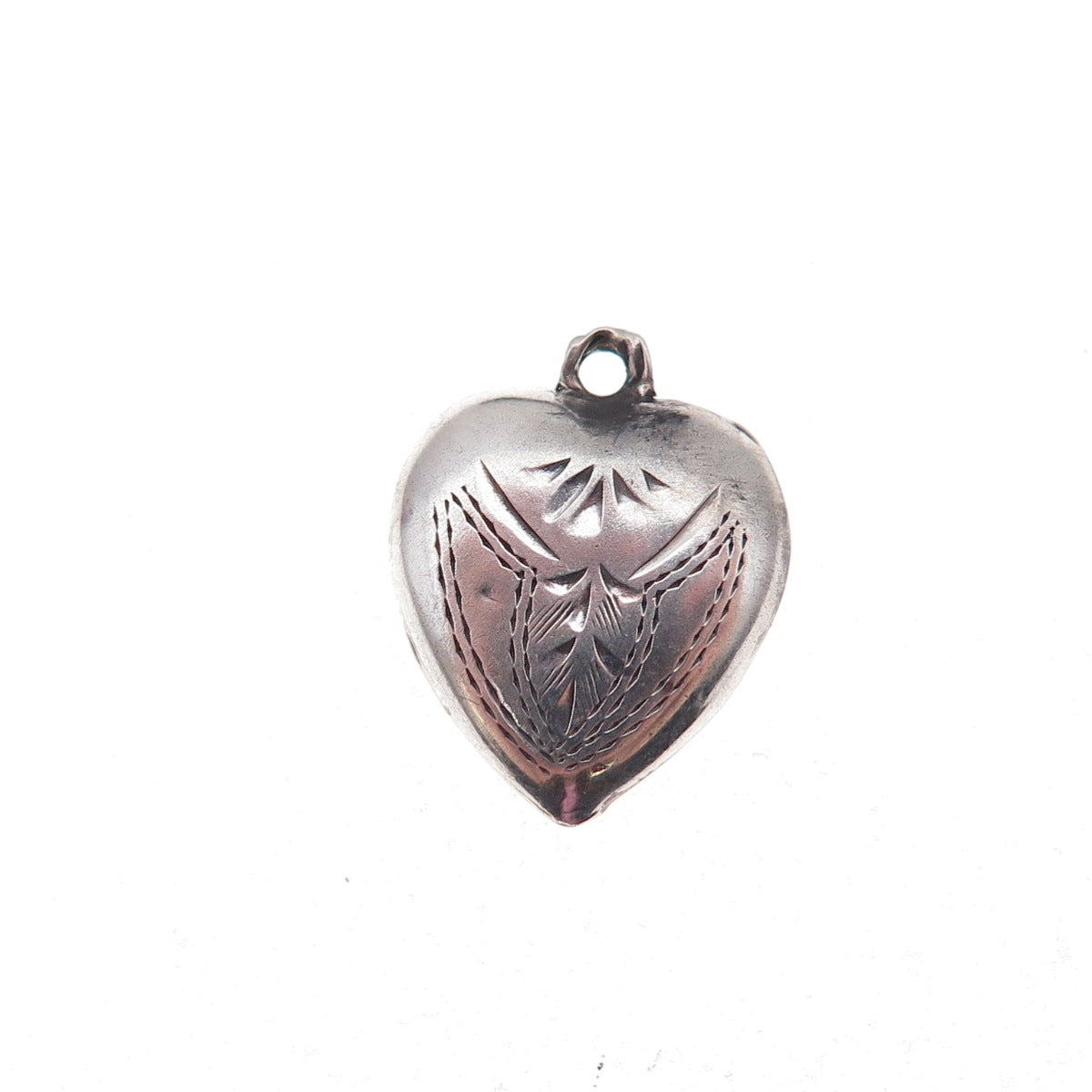 925 Sterling Silver Antique Art Deco Etched Heart Chatelaine Charm Pendant