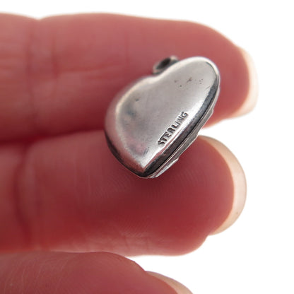 925 Sterling Silver Antique Art Deco Calla Lily Heart Chatelaine Charm Pendant