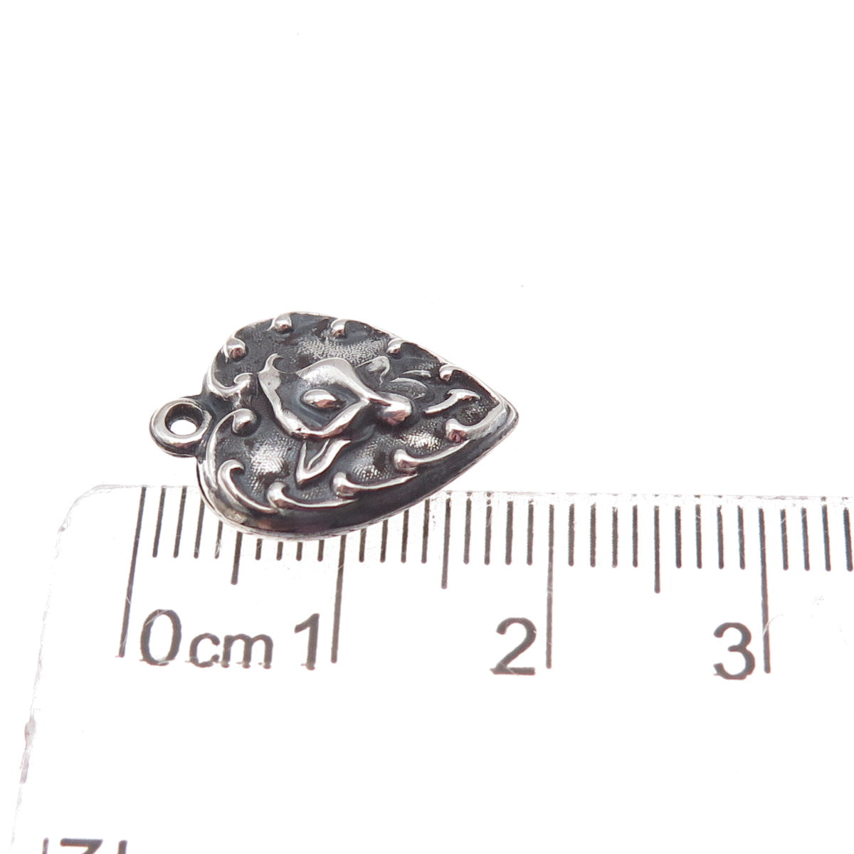 925 Sterling Silver Antique Art Deco Calla Lily Heart Chatelaine Charm Pendant