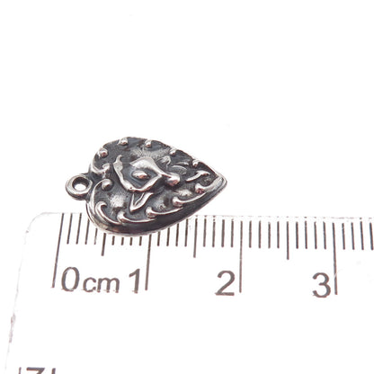 925 Sterling Silver Antique Art Deco Calla Lily Heart Chatelaine Charm Pendant