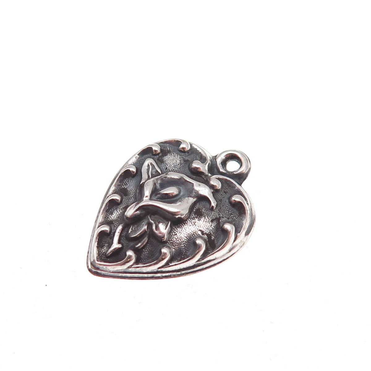 925 Sterling Silver Antique Art Deco Calla Lily Heart Chatelaine Charm Pendant