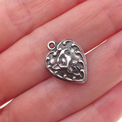 925 Sterling Silver Antique Art Deco Calla Lily Heart Chatelaine Charm Pendant