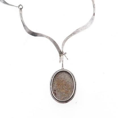 Old Pawn 925 Sterling Silver Vintage Crazy Lace Agate Tribal Chain Necklace 16"