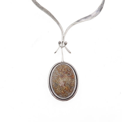 Old Pawn 925 Sterling Silver Vintage Crazy Lace Agate Tribal Chain Necklace 16"