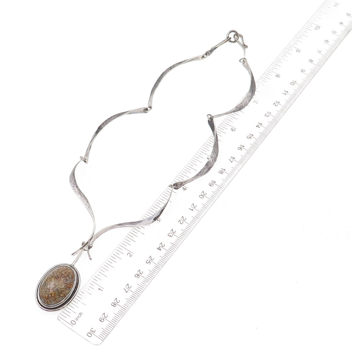 Old Pawn 925 Sterling Silver Vintage Crazy Lace Agate Tribal Chain Necklace 16"