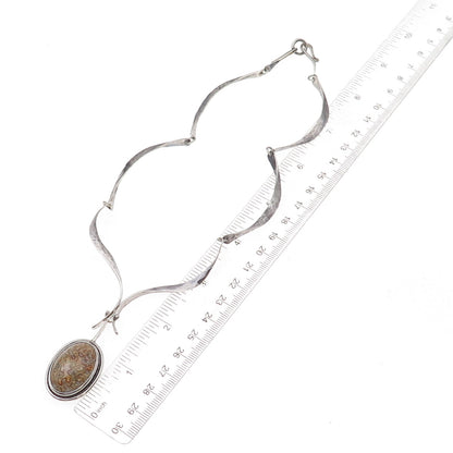 Old Pawn 925 Sterling Silver Vintage Crazy Lace Agate Tribal Chain Necklace 16"