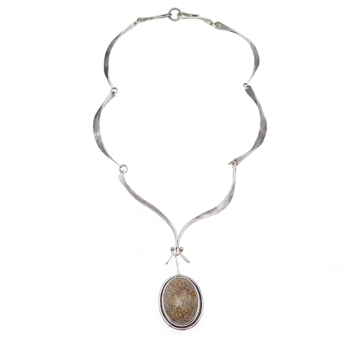 Old Pawn 925 Sterling Silver Vintage Crazy Lace Agate Tribal Chain Necklace 16"