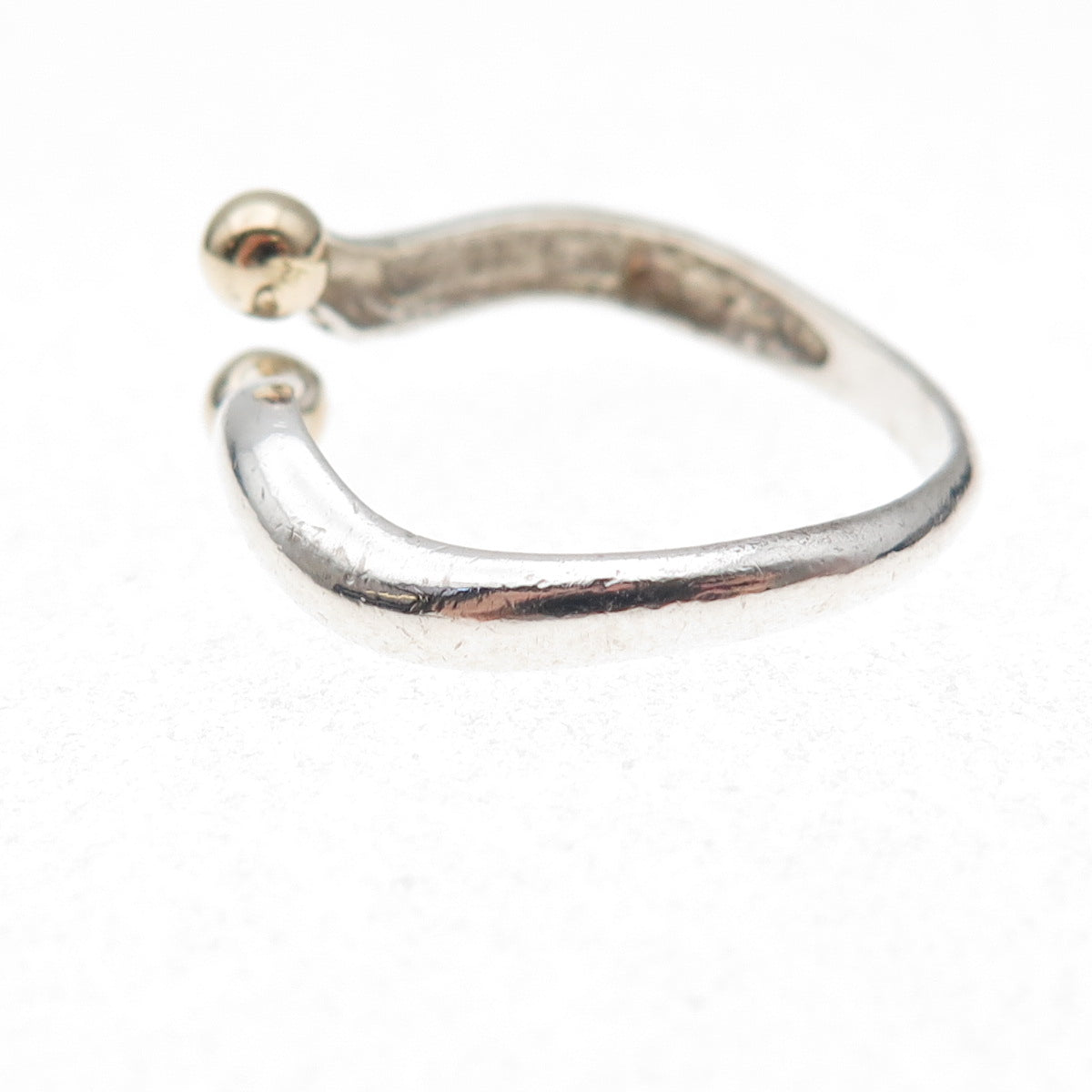 925 Sterling Silver 14K Gold Vintage Modernist Adjustable Ring Size 8.75