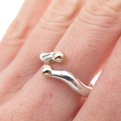 925 Sterling Silver 14K Gold Vintage Modernist Adjustable Ring Size 8.75