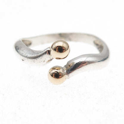 925 Sterling Silver 14K Gold Vintage Modernist Adjustable Ring Size 8.75