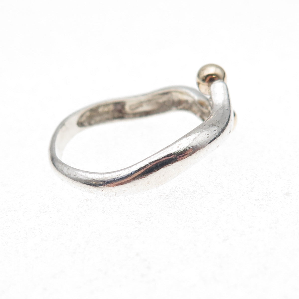 925 Sterling Silver 14K Gold Vintage Modernist Adjustable Ring Size 8.75