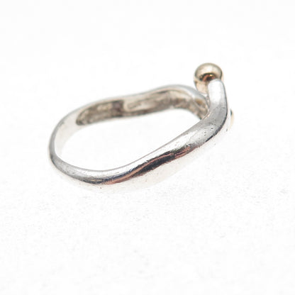 925 Sterling Silver 14K Gold Vintage Modernist Adjustable Ring Size 8.75