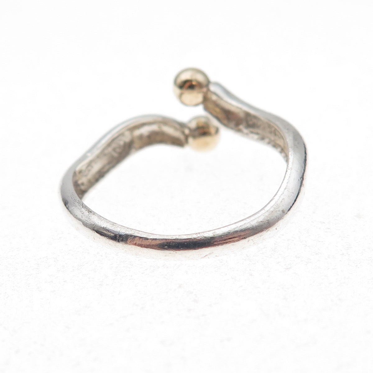 925 Sterling Silver 14K Gold Vintage Modernist Adjustable Ring Size 8.75