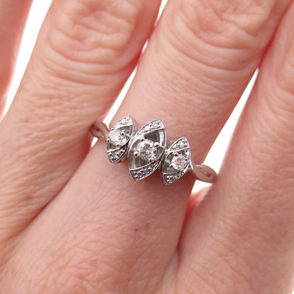 Sai 925 Sterling Silver Real Round-Cut Diamond Ring Size 7
