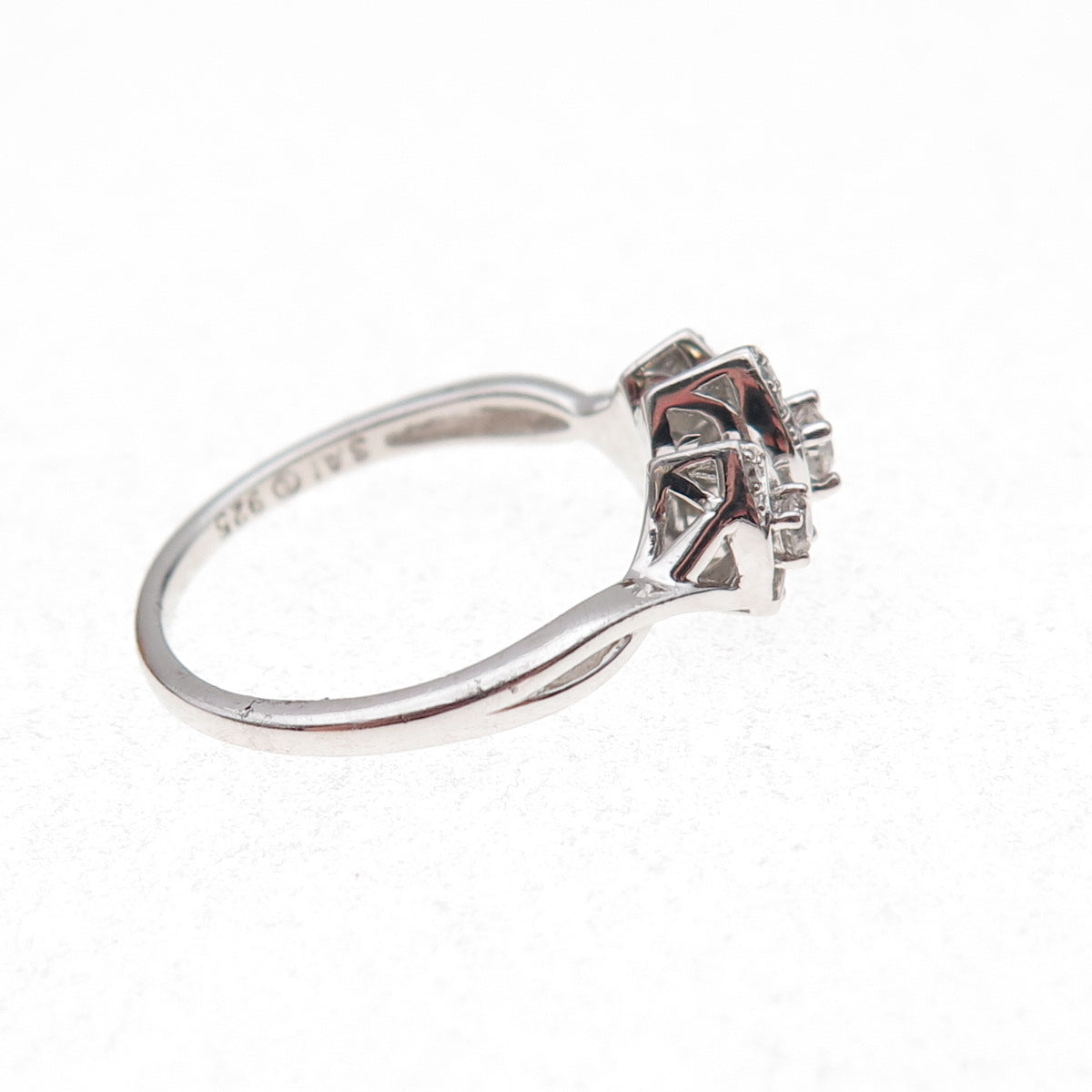 Sai 925 Sterling Silver Real Round-Cut Diamond Ring Size 7