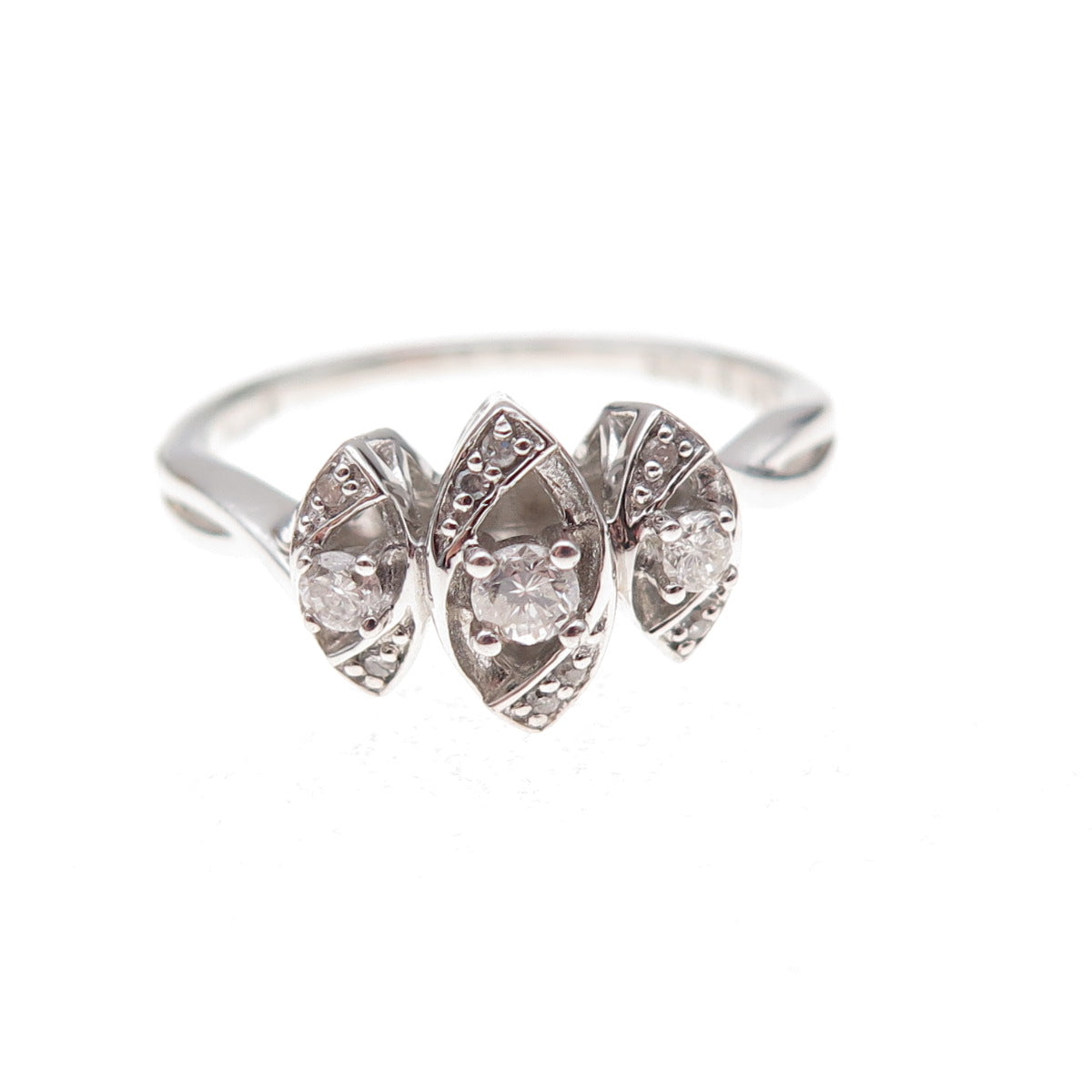 Sai 925 Sterling Silver Real Round-Cut Diamond Ring Size 7