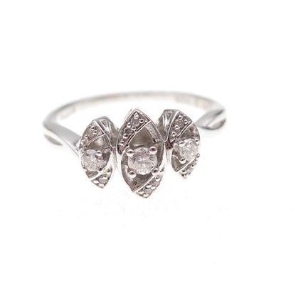 Sai 925 Sterling Silver Real Round-Cut Diamond Ring Size 7