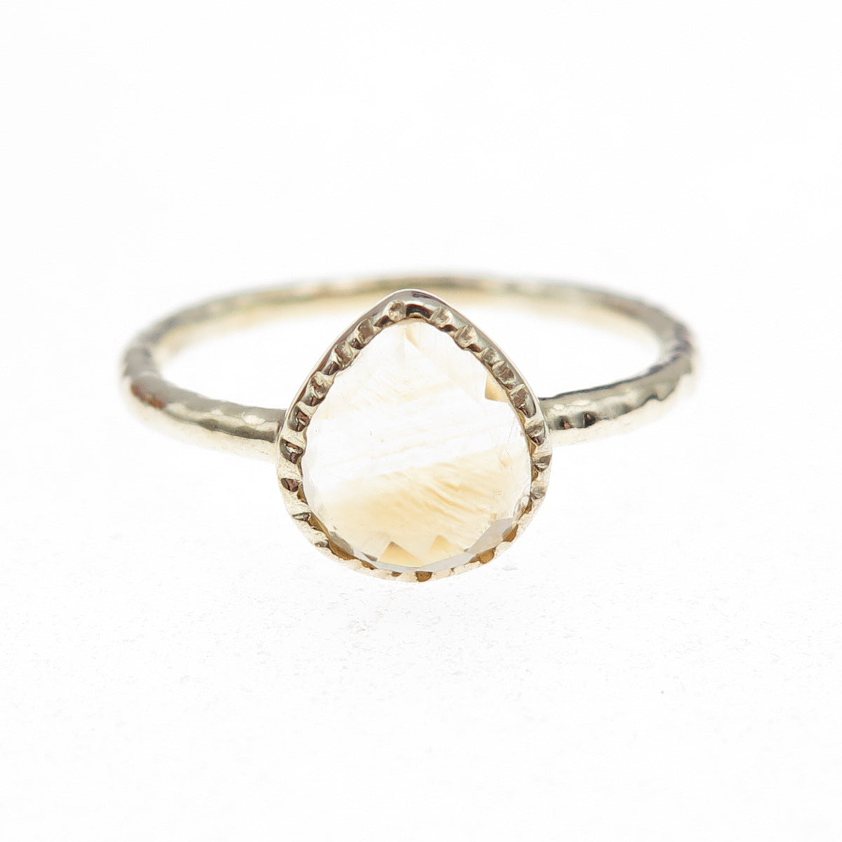 925 Sterling Silver Gold Plated Real Pear-Cut Citrine Ring Size 8.5