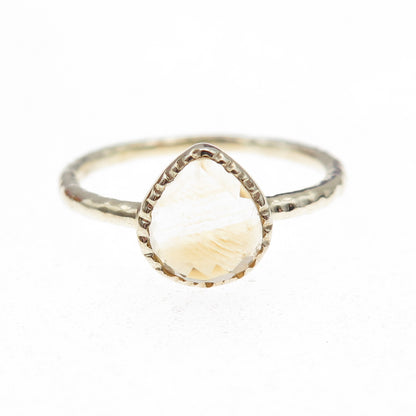 925 Sterling Silver Gold Plated Real Pear-Cut Citrine Ring Size 8.5
