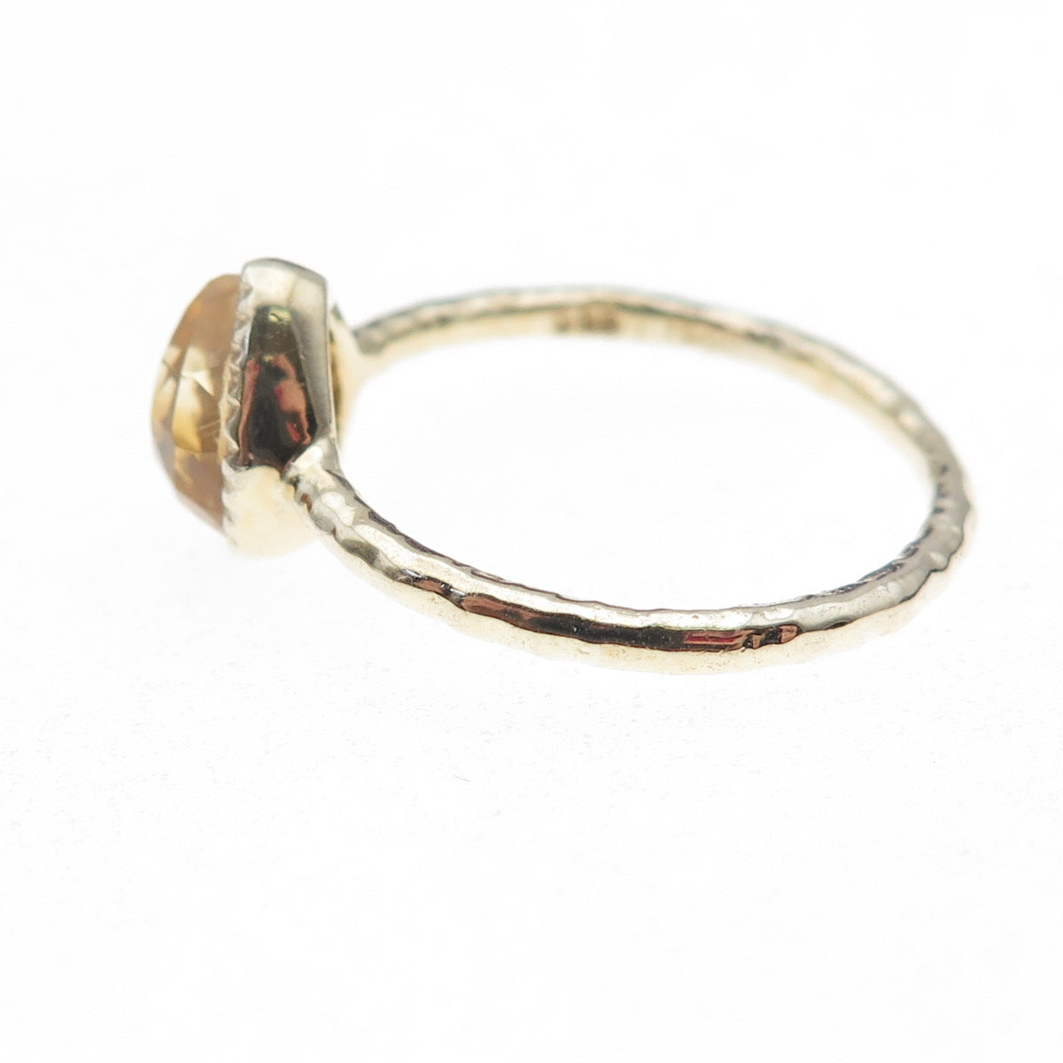 925 Sterling Silver Gold Plated Real Pear-Cut Citrine Ring Size 8.5