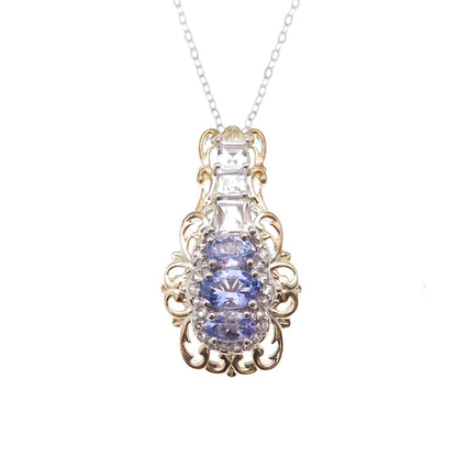 Chuck Clemency Sterling 2-Tone Real Tanzanite & White Topaz Chain Necklace 20"