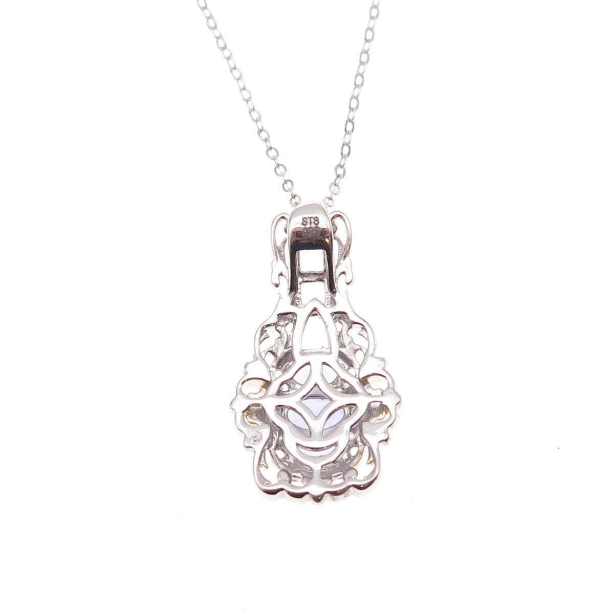 Chuck Clemency Sterling 2-Tone Real Tanzanite & White Topaz Chain Necklace 20"