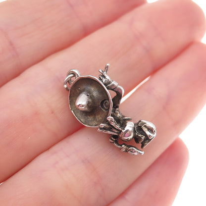 925 Sterling Silver Antique Art Deco Panchito Pistoles Oxidized 3D Charm Pendant