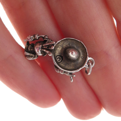 925 Sterling Silver Antique Art Deco Panchito Pistoles Oxidized 3D Charm Pendant