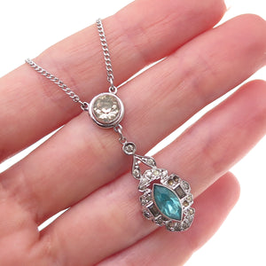 925 Sterling Silver Antique Art Deco Rhinestone Necklace 14" (missing lock)
