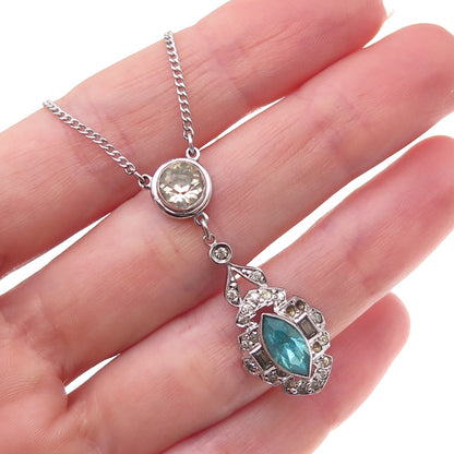 925 Sterling Silver Antique Art Deco Rhinestone Necklace 14" (missing lock)