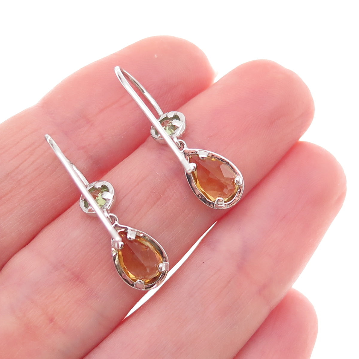925 Sterling Silver Mexico Real Citrine & Peridot Dangle Earrings