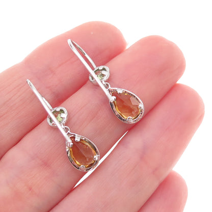 925 Sterling Silver Mexico Real Citrine & Peridot Dangle Earrings