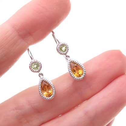 925 Sterling Silver Mexico Real Citrine & Peridot Dangle Earrings