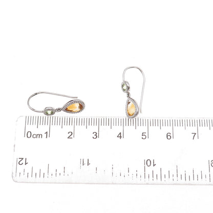925 Sterling Silver Mexico Real Citrine & Peridot Dangle Earrings