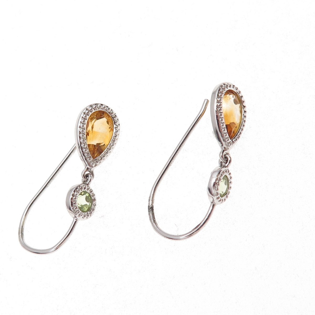 925 Sterling Silver Mexico Real Citrine & Peridot Dangle Earrings