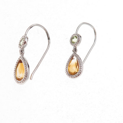 925 Sterling Silver Mexico Real Citrine & Peridot Dangle Earrings