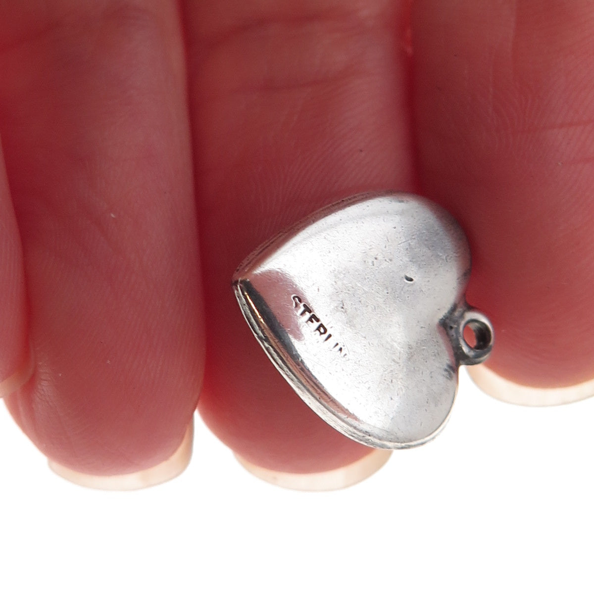 925 Sterling Silver Antique Art Deco Enamel Rose Heart Chatelaine Charm Pendant