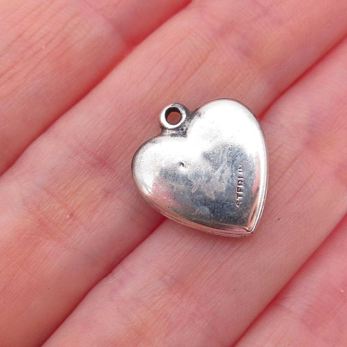 925 Sterling Silver Antique Art Deco Enamel Rose Heart Chatelaine Charm Pendant