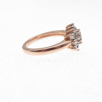 Sun 925 Sterling Silver Gold Plated Real Round-Cut Diamond Floral Ring Size 7