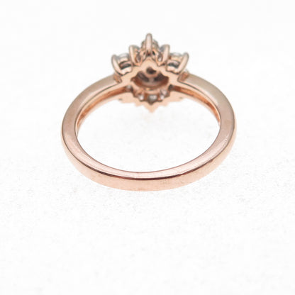 Sun 925 Sterling Silver Gold Plated Real Round-Cut Diamond Floral Ring Size 7