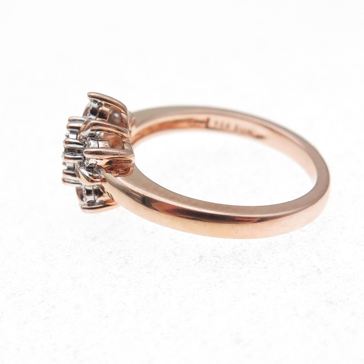 Sun 925 Sterling Silver Gold Plated Real Round-Cut Diamond Floral Ring Size 7