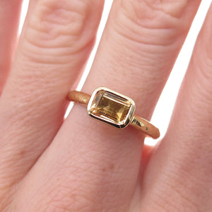 925 Sterling Silver Gold Plated Real Emerald-Cut Citrine Ring Size 8