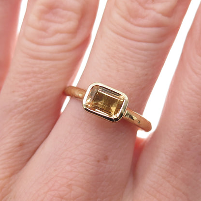 925 Sterling Silver Gold Plated Real Emerald-Cut Citrine Ring Size 8