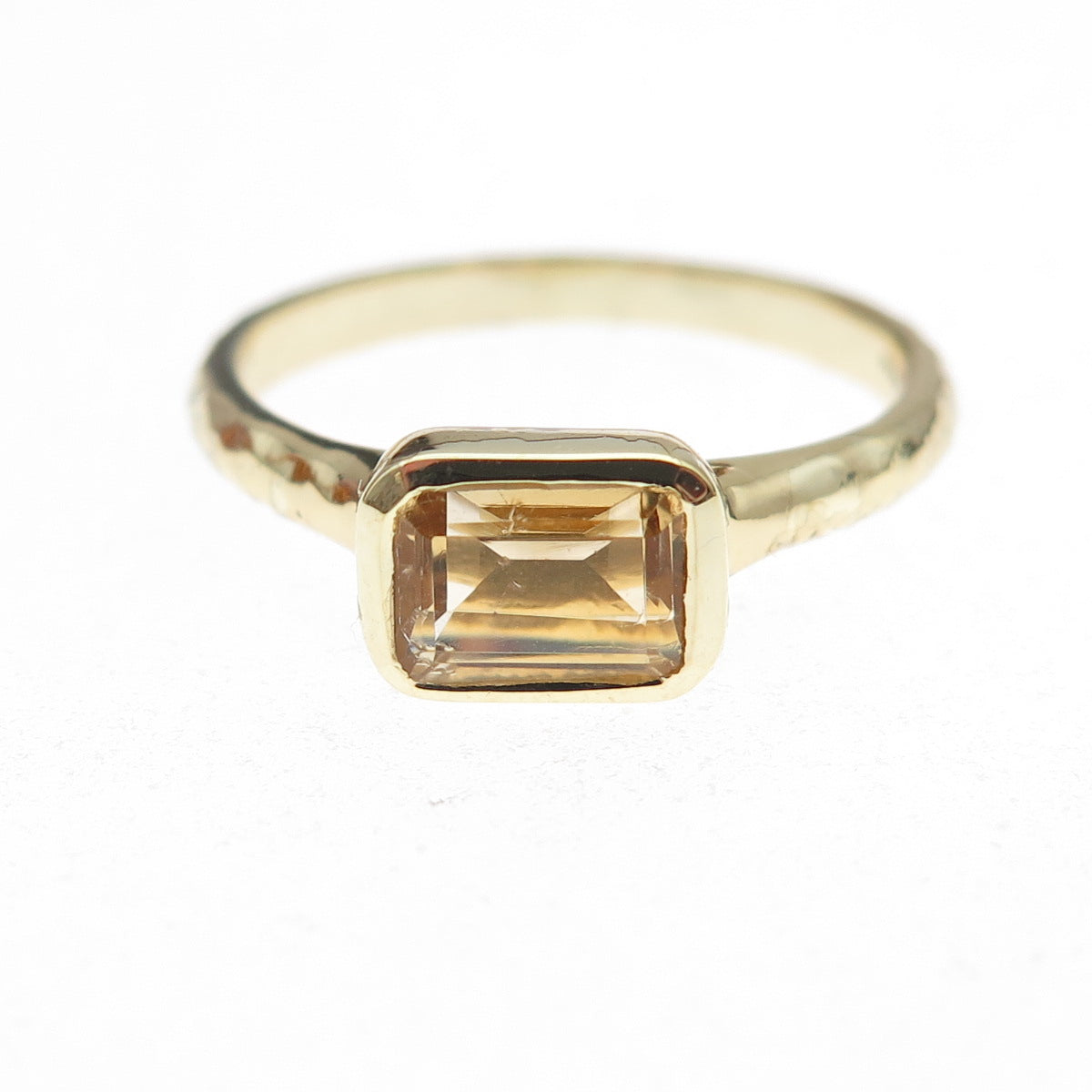 925 Sterling Silver Gold Plated Real Emerald-Cut Citrine Ring Size 8