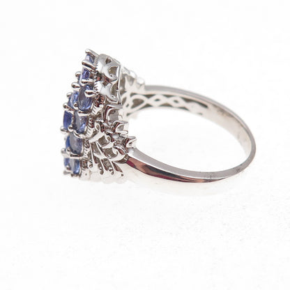 925 Sterling Silver Real Oval & Round-Cut Tanzanite Ring Size 8.25