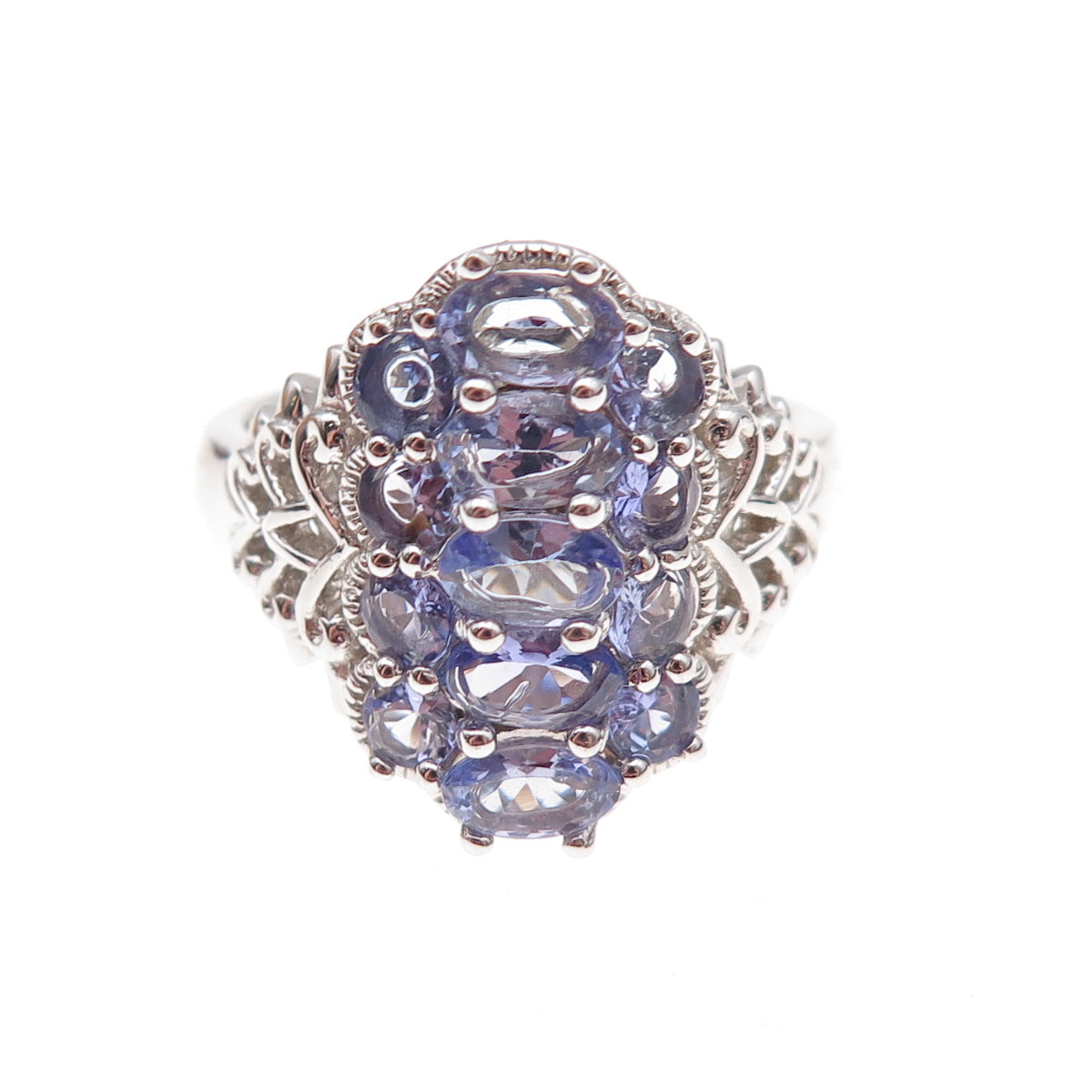 925 Sterling Silver Real Oval & Round-Cut Tanzanite Ring Size 8.25