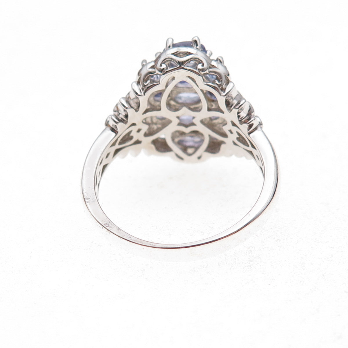 925 Sterling Silver Real Oval & Round-Cut Tanzanite Ring Size 8.25