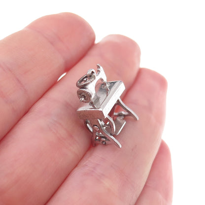 925 Sterling Silver Antique Art Deco Treadle Sewing Machine 3D Charm Pendant